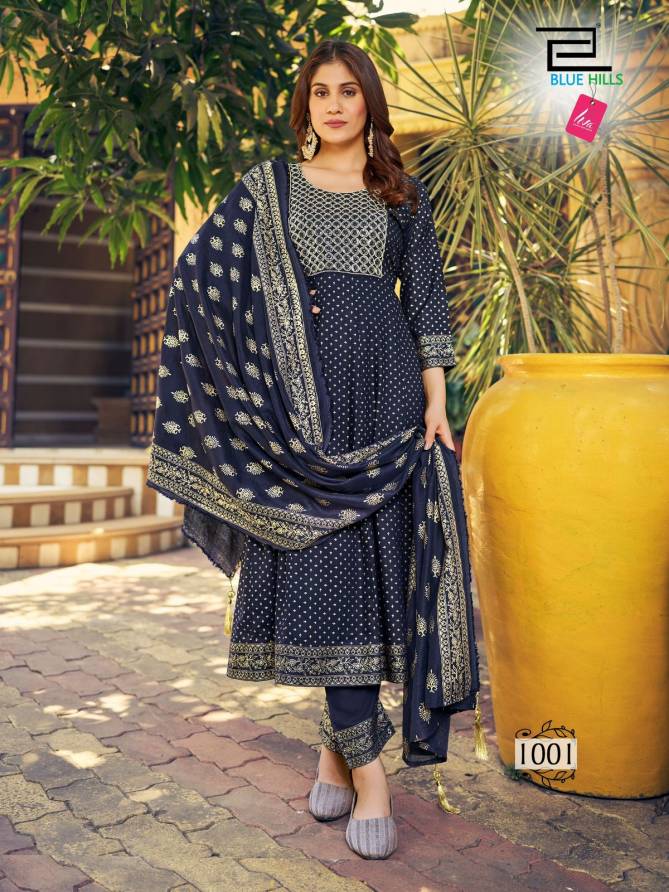 Meera By Blue Hills Printed Anarkali Kurti With Bottom Dupatta Wholesalers In Delhi
